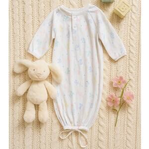 🍼 Vintage 1987 Stork Craft Infant Sleeper Gown – Pastel Animal Print | 0–3 M